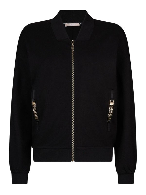 Liu Jo: Sweatshirts & Sweaters - Black Zip-Up Sweatshirt With Pockets