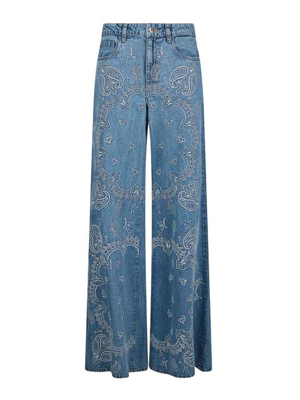 Liu Jo: straight leg jeans - Wide-Leg Blue Jeans With Jacquard Pattern