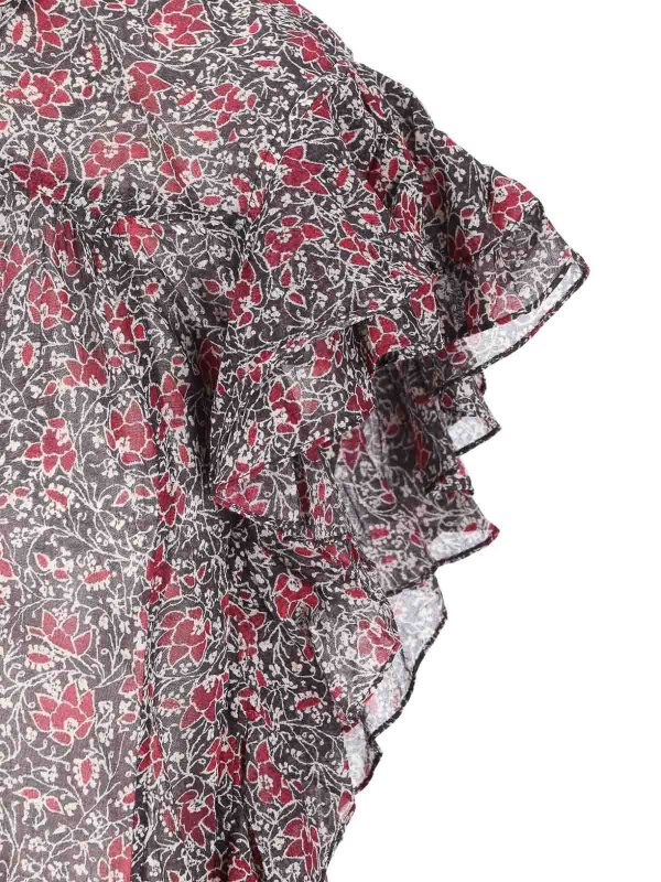 Isabel Marant Etoile: Tops & Tank tops online - Black Floral Print Top With Ruffle Trim