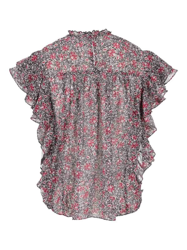 The Best Shops Isabel Marant Etoile: Tops & Tank tops - Black Floral Print Top With Ruffle Trim