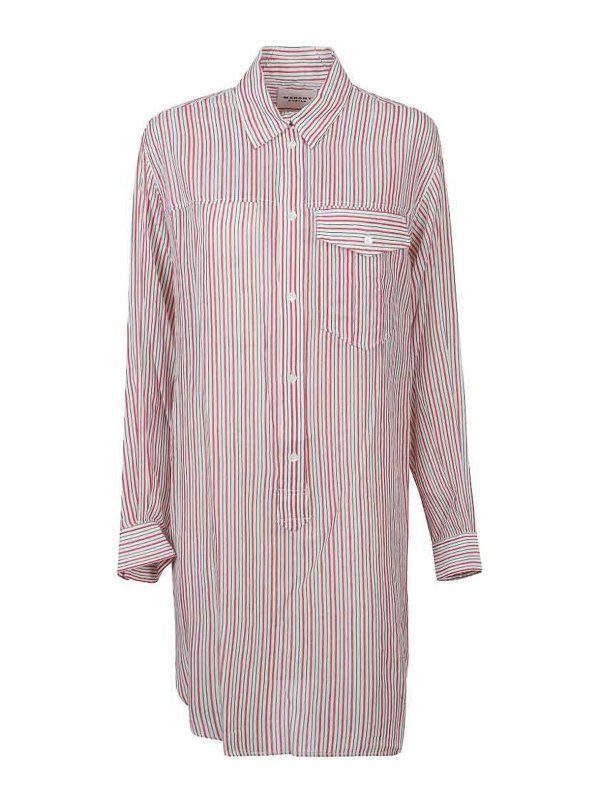 Isabel Marant Etoile: shirts - Shirt Dress With Red Stripes And Chest Pocket