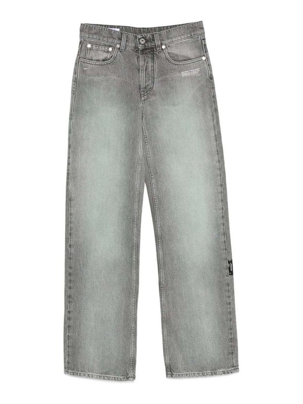 OFF-WHITE: jeans dritti, a sigaretta - Jeans in cotone grigio lavato