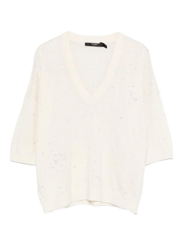 SEVENTY: maglia collo a v - Maglieria in bianco
