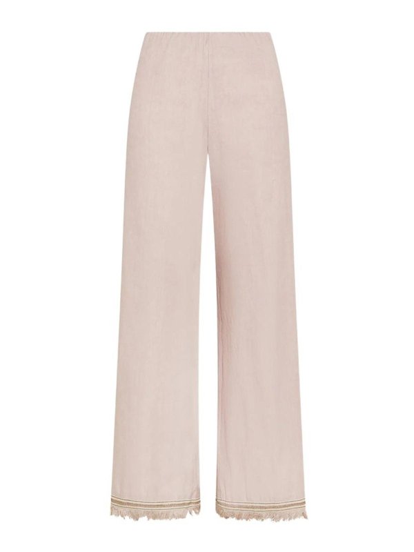 SEVENTY: casual trousers - Pink Linen And Cotton Blend Trousers