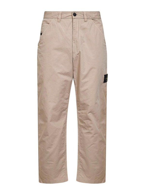 STONE ISLAND: casual trousers - Beige Cotton Trousers With Logo Patch