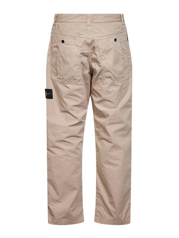 STONE ISLAND: casual trousers online - Beige Cotton Trousers With Logo Patch