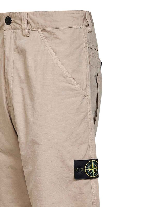 The Best Shops STONE ISLAND: casual trousers - Beige Cotton Trousers With Logo Patch