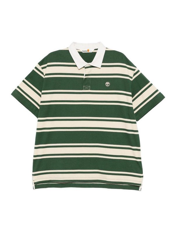 TIMBERLAND: polo shirts - Green Striped Polo Shirt With Logo