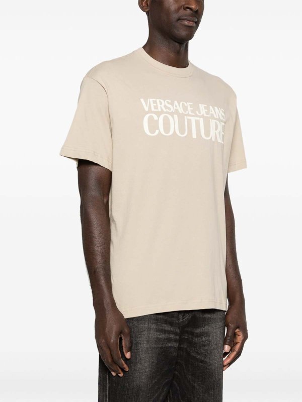 VERSACE JEANS: t-shirts online - T-Shirt In Beige Cotton