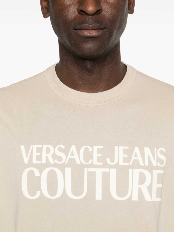 The Best Shops VERSACE JEANS: t-shirts - T-Shirt In Beige Cotton