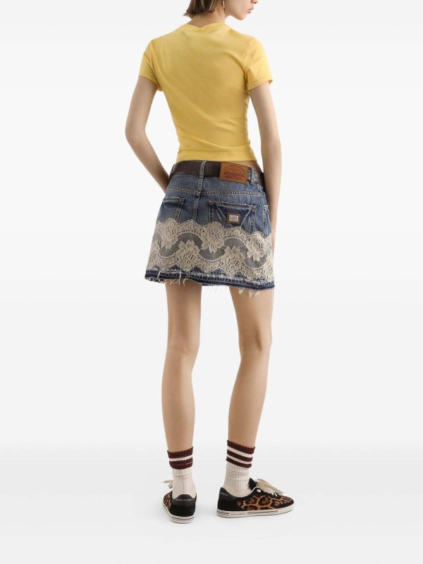 The Best Shops DOLCE & GABBANA: minigonne - Minigonna In Denim Con Pizzo Bianco