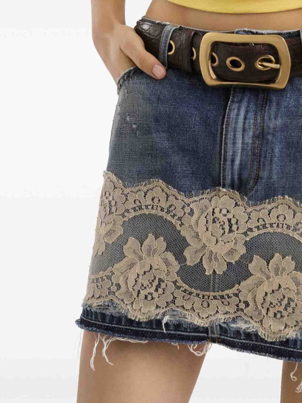 DOLCE & GABBANA buy online Minigonna In Denim Con Pizzo Bianco