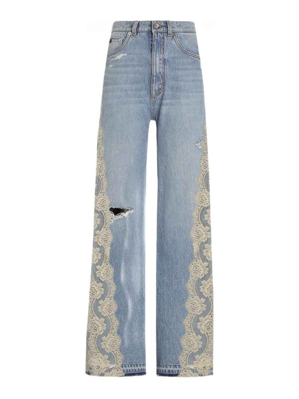 DOLCE & GABBANA: jeans dritti, a sigaretta - Jeans lunghi con pizzo bianco