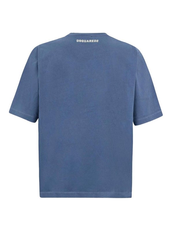 DSQUARED2: t-shirts online - Blue T-Shirt With Print And Patch Detail
