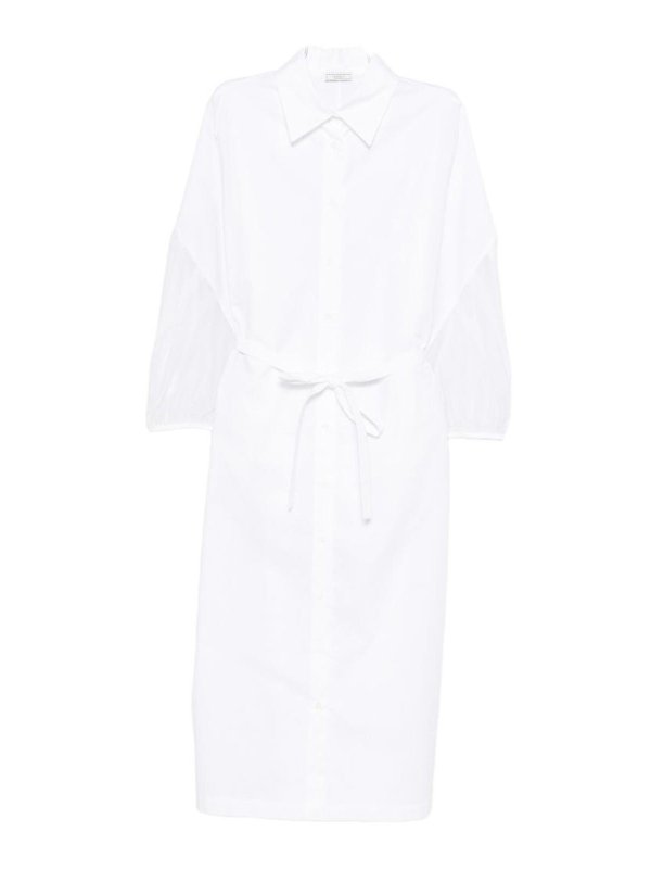 PESERICO: knee length dresses - White Dress With Waist Belt