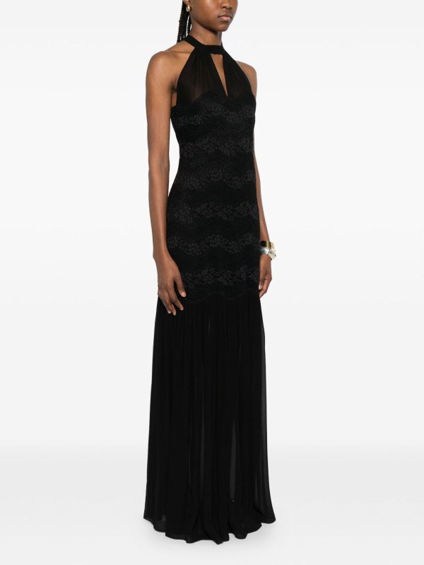 TWINSET: maxi dresses online - Long Dress In Black With Floral Lace