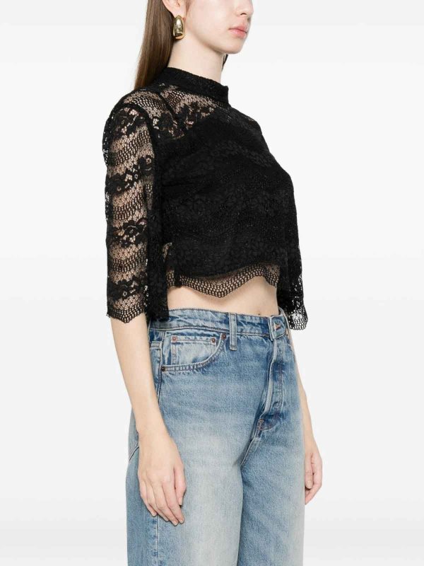 TWINSET: Tops & Tank tops online - Black Lace Top With 3/4 Sleeves And Lining
