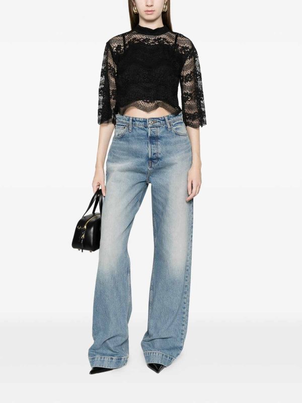 The Best Shops TWINSET: Tops & Tank tops - Black Lace Top With 3/4 Sleeves And Lining