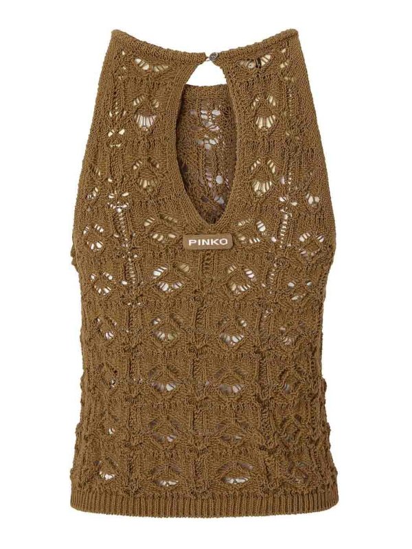 Pinko: Tops & Tank tops online - Nymphaea Top In Brown Knitwear With Roses