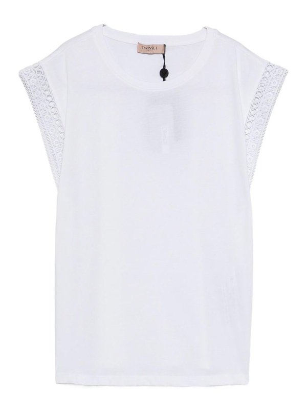 TWINSET: t-shirt - T-shirt bianca a maniche corte