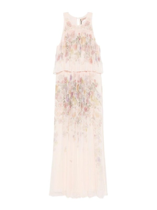 TWINSET: maxi dresses - Powder Pink Long Dress With Floral Print