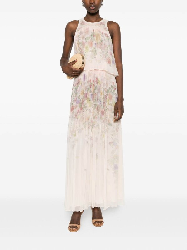 TWINSET: maxi dresses online - Powder Pink Long Dress With Floral Print