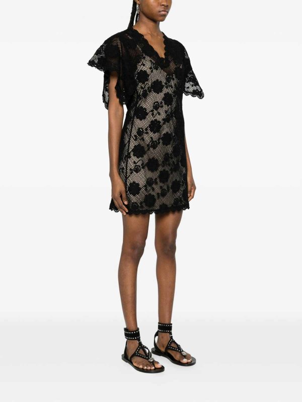 TWINSET: short dresses online - Black Short Lace Dress With Slip Lining