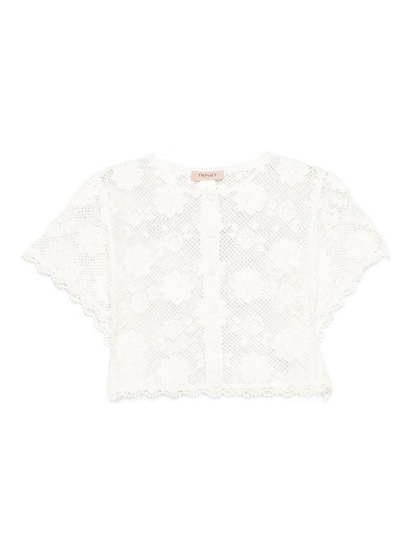 TWINSET: Tops & Tank tops - White Crochet-Effect Top