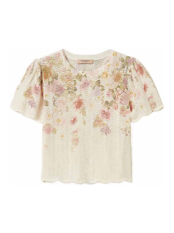 TWINSET: t-shirts - Short-Sleeve T-Shirt With Floral Print