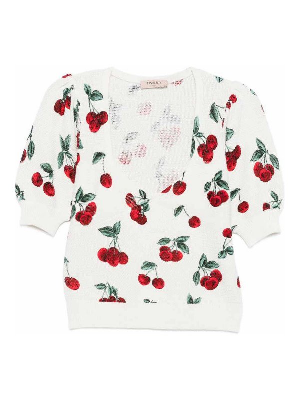 TWINSET: t-shirts - White T-Shirt With All-Over Cherry Graphic