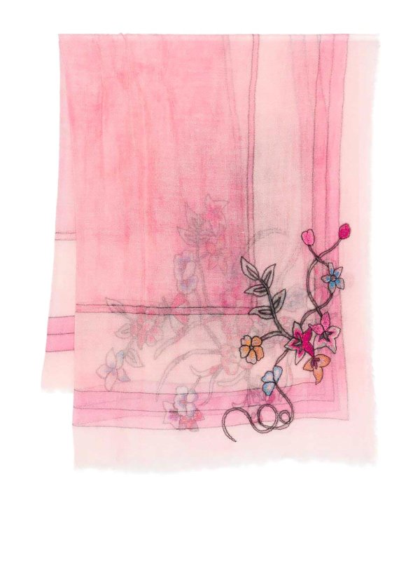 FALIERO SARTI: sciarpe e foulard - Sciarpa Chanty Rosa Con Decorazione Floreale
