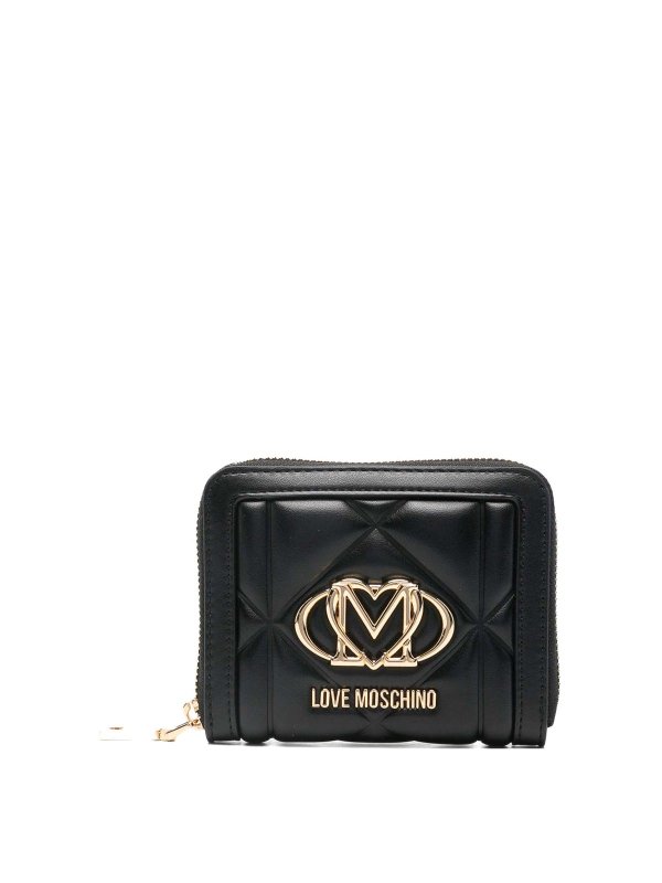 MOSCHINO: wallets & purses - Black Quilted Shell-Shaped Wallet