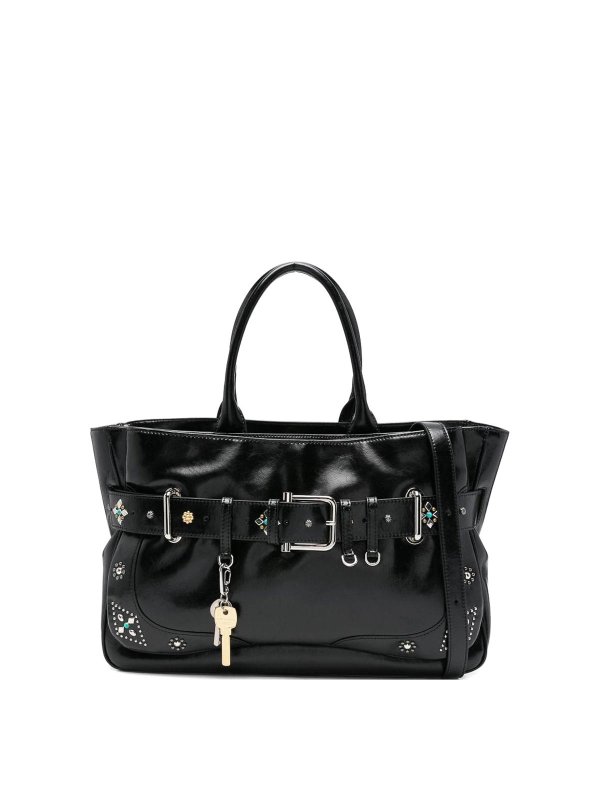 OSOI: totes bags - Leather Brocle Tote Bag In Black