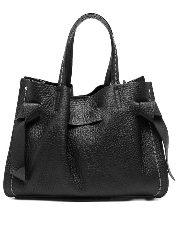 VISONA: totes bags - Vittoria Black Leather Tote Bag
