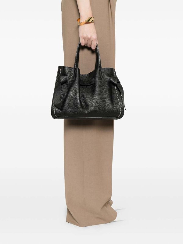 VISONA: totes bags online - Vittoria Black Leather Tote Bag