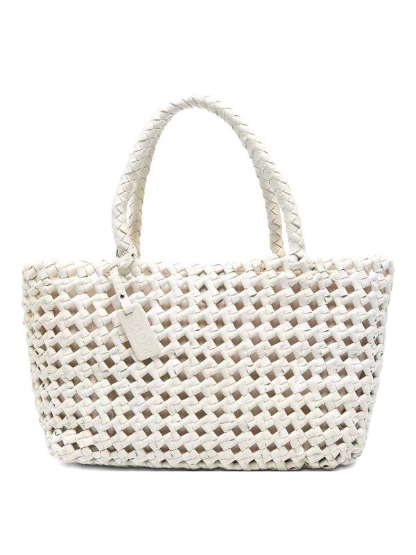 VISONA: totes bags - Regina Bag In White Woven Leather