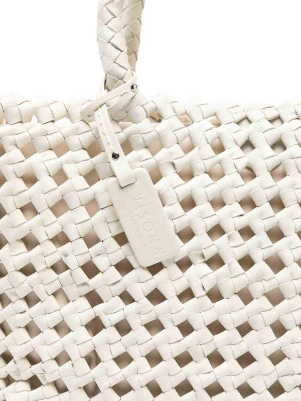 VISONA: totes bags online - Regina Bag In White Woven Leather