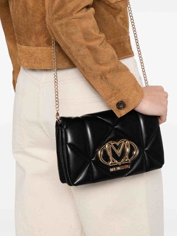 Black Quilted Bag With Logo Plaque Replica 
online: LOVE MOSCHINO