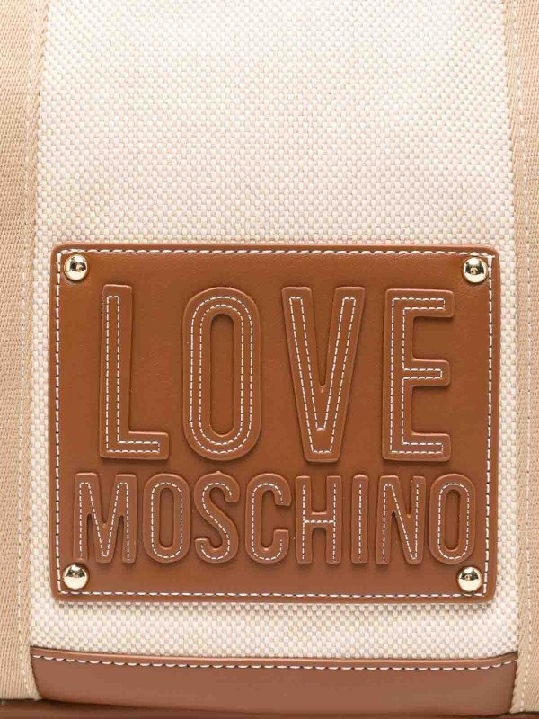 Beige Cotton Shopping Bag With Embossed Logo Replica 
online: LOVE MOSCHINO