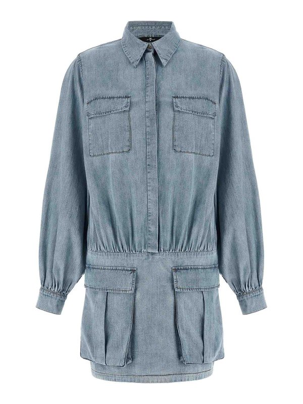 7 FOR ALL MANKIND: ニーレングスドレス - 膝丈ドレス - ライトブルー