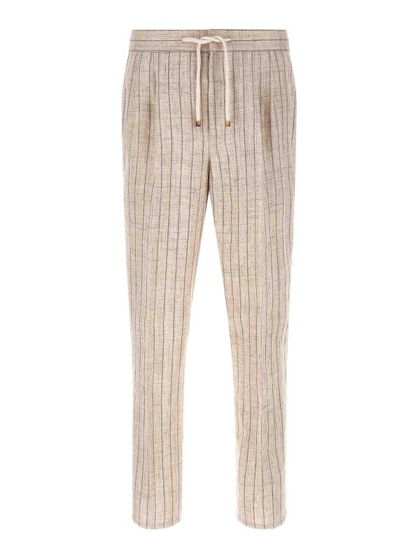 BRUNELLO CUCINELLI: casual trousers - Striped Linen Trousers
