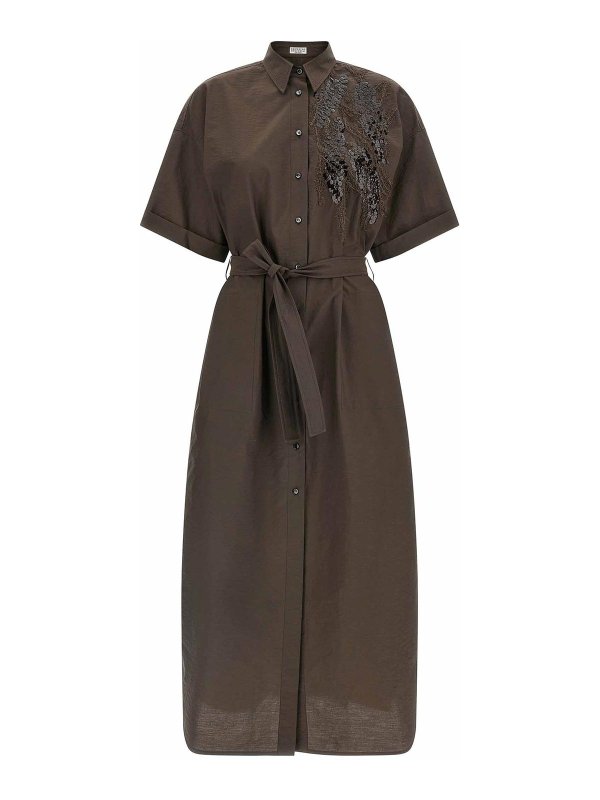 BRUNELLO CUCINELLI: ニーレングスドレス - 膝丈ドレス - ブラウン