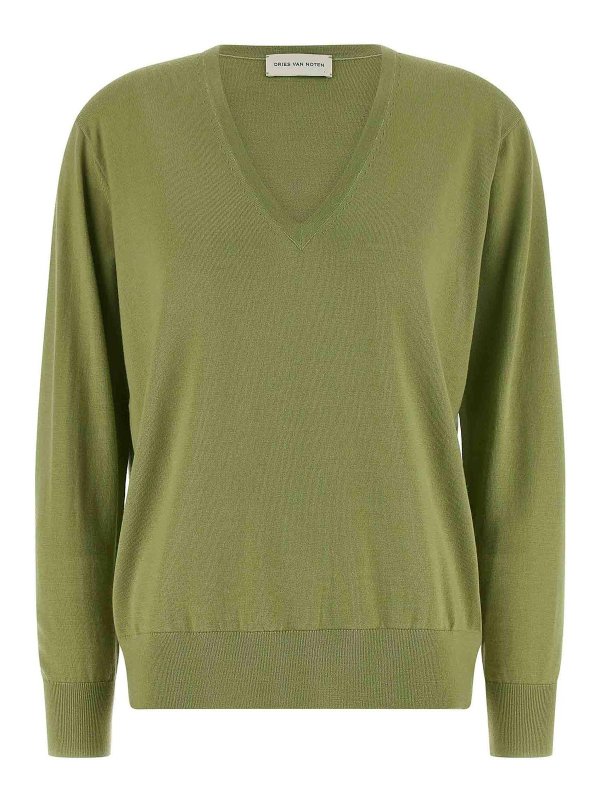 DRIES VAN NOTEN: Strickpullover mit Rundhalsausschnitt - Rundhalspullover - Grün