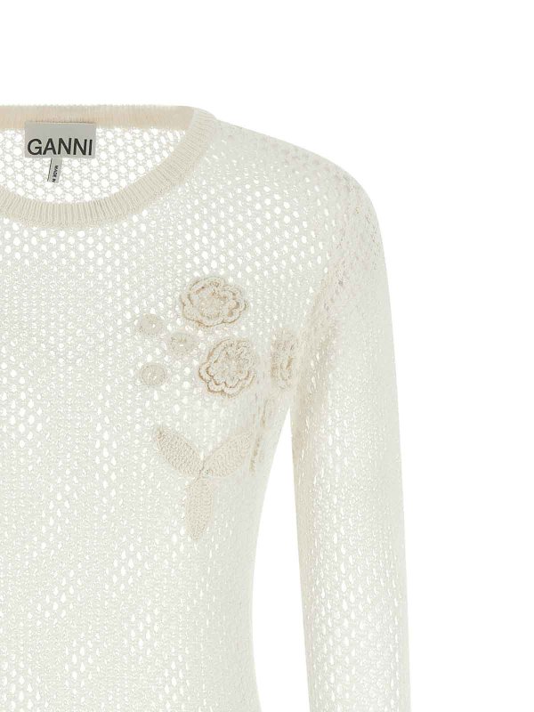 The Best Shops GANNI: Strickpullover mit Rundhalsausschnitt - Rundhalspullover - Weiß