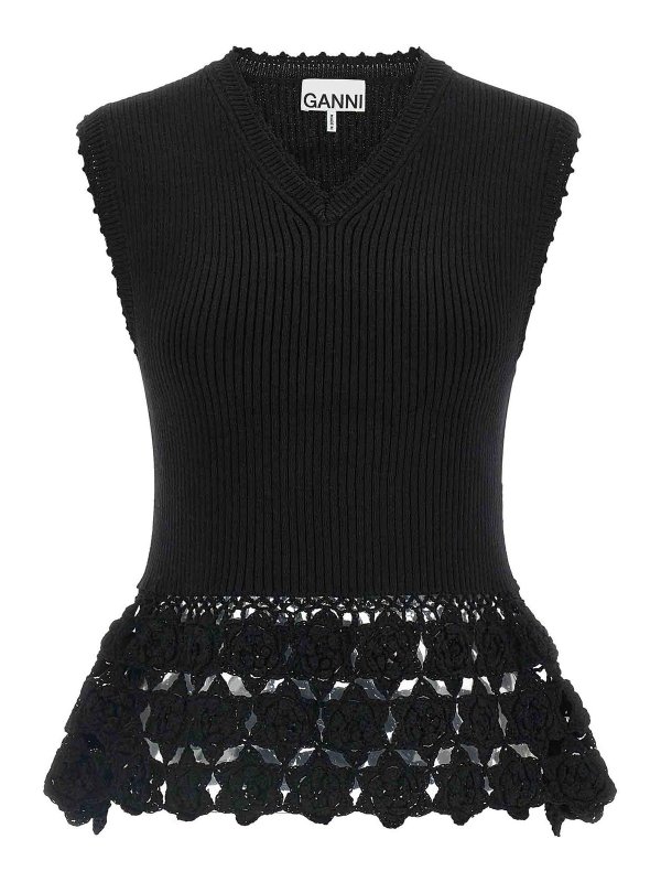 GANNI: Chalecos - Chaleco - Negro