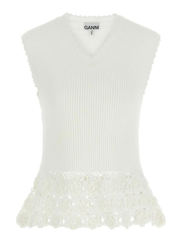 GANNI: Chalecos - Chaleco - Blanco