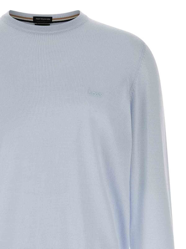 The Best Shops Hugo Boss: Strickpullover mit Rundhalsausschnitt - Rundhalspullover - Hellblau