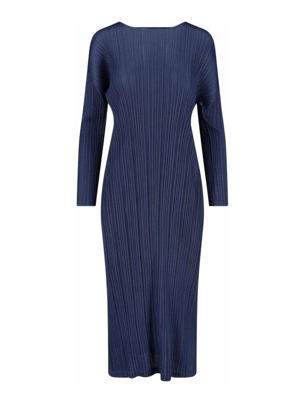 PLEATS PLEASE ISSEY MIYAKE: ニーレングスドレス - 膝丈ドレス - ブルー