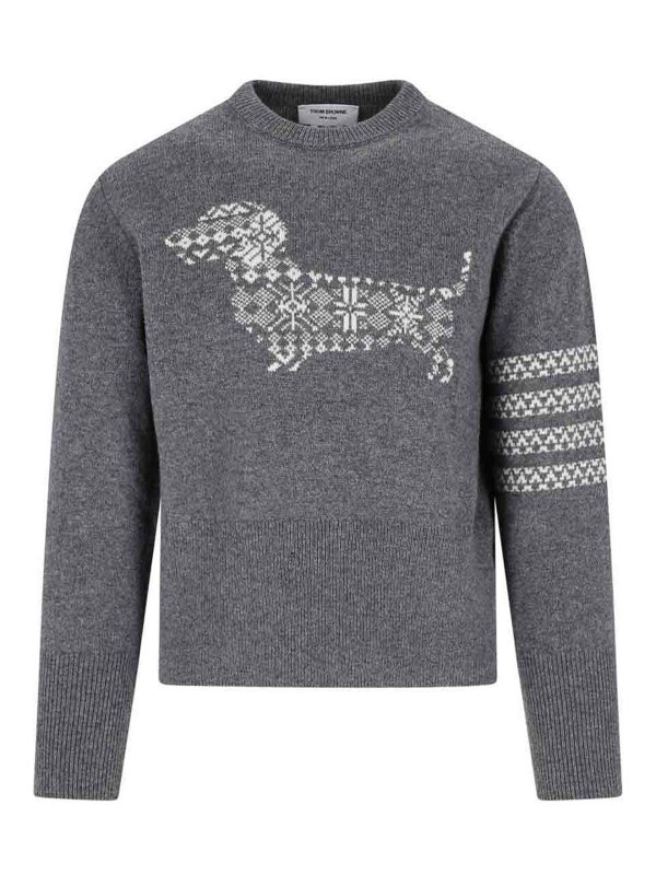 THOM BROWNE: Pull col rond - Pull Col Rond - Gris