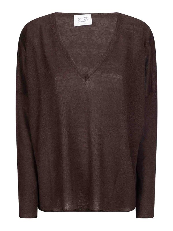 BE YOU: Col en V - Pull À Col V - Marron